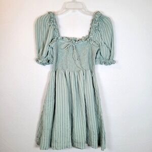 Hill House Home Womens Scarlett Mini Nap Dress Smocked Puff Sleeve Size XS Green